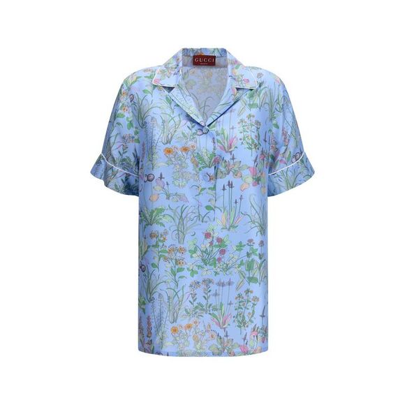 Gucci Blue Silk Pattern Women's Shirt